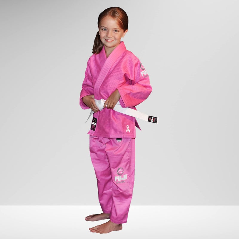 FUJI Kids All-Around Brazilian Style Jiu Jitsu Uniform with C0-Sized White Belt, Pink, Size WC00